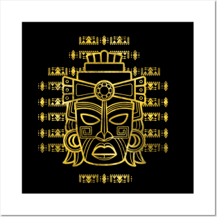 Gold  Aztec Inca Mayan Mask Posters and Art